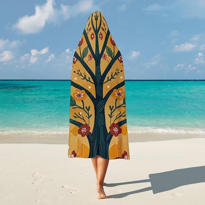 Wearable Blanket Hoodie Yellow Orange Tree of Life Plush Wrap Throws Blanket Poncho Blanket for Women And Men