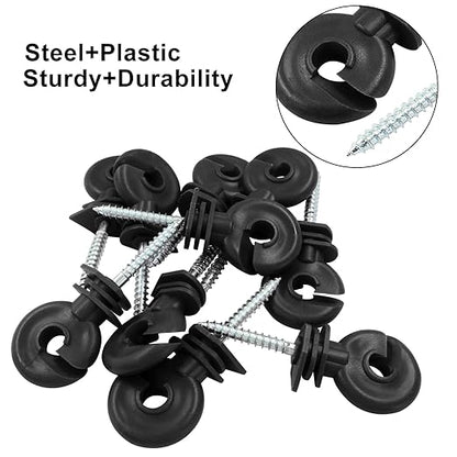10Pcs Black Electric Fence Insulator, 91mm3.58 inch Screw-in Electric Fence Insulator Tool for Ranch Agricultural Fencing