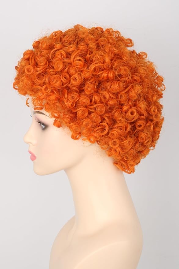 Woman or Girls Annie Wig Orange Short Curly Afro Wig for Girls Halloween Party Costume Cosplay Wig