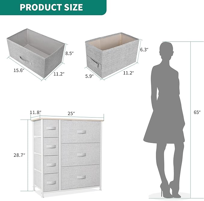 YITAHOME Dresser for Bedroom, 7 Drawers Fabric Dresser, Organizer Unit for Living Room, Hallway, Closets - Sturdy Steel Frame, Wooden Top  Easy Pull Fabric Bins