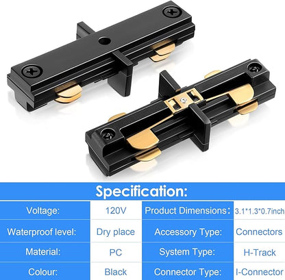 Enhon 2 Pack H Track Dead End I Connector Compatible with WAC Lighting H Track Systems, 3 Wire Lighting Accessories, LED Lights Connector(Black)