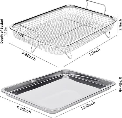Eyourlife Air Fryer Basket for Oven 12.8" x 9.6", Stainless Steel Crisper Tray  Basket Set for Cooking, Baking  Broiling  Non-Stick, Easy to Clean, 360 Airflow for Even Crispiness
