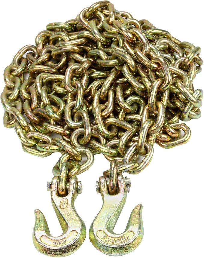 3/8 inch x 20 Feet G70 Binder Chain with Clevis Grab Hook 6,600 lbs WLL Transport Chain Tie Down Binder Chain for Flatbed, Truck, Farm 1 Piece