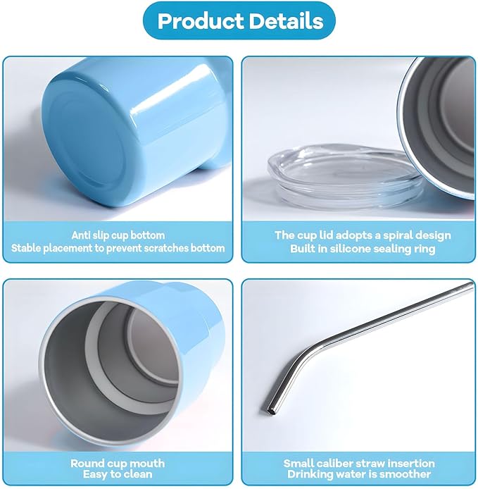 Mini Tumbler Shot Glass with Straw and Lid, 7oz Cute Insulated Shot Cups Stainless Steel for Espresso Coffee Spirits, Wedding, Party,Camping,Outdoor,Carnival,Oktoberfest Water Beer Cups (sky blue)