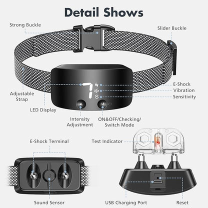 NBJU Bark Collar for Dogs,Rechargeable Anti Barking Training Collar with 7 Adjustable Sensitivity and Intensity Beep Vibration for Small Medium Large Dogs (Black)