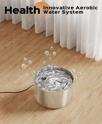 Cat Water Fountain Stainless Steel  8 filters  8 Sponges - Pet Water Fountains Faucet Metal Automatic CatDog Waterer Bowls Pets Watering Running Bottle Water Dispenser for Drinking Ultra Quiet Pump