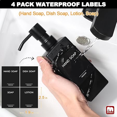 GMISUN Black Soap Dispenser, Hand Soap Dispenser Bathroom, 12oz Glass Soap Dispenser with Stainless Steel Pump, Liquid Dish Soap Dispenser for Kitchen, Modern BathroomKitchen Soap Dispenser Set