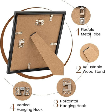 8x10 Picture Frames with Mat to Display 5x7 Picture Set of 5,Plastic Black Photo Frame for Poster,Diploma,Certificate and Document with Tabletop and Wall Decor