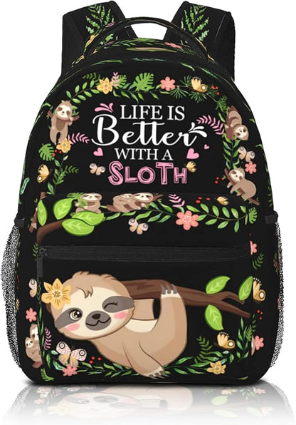 SENROLAN Cute Sloth Backpack Adjustable Straps Shoulder Bag Lightweight Waterproof Bookbag Daypack for Teens Girls Boys