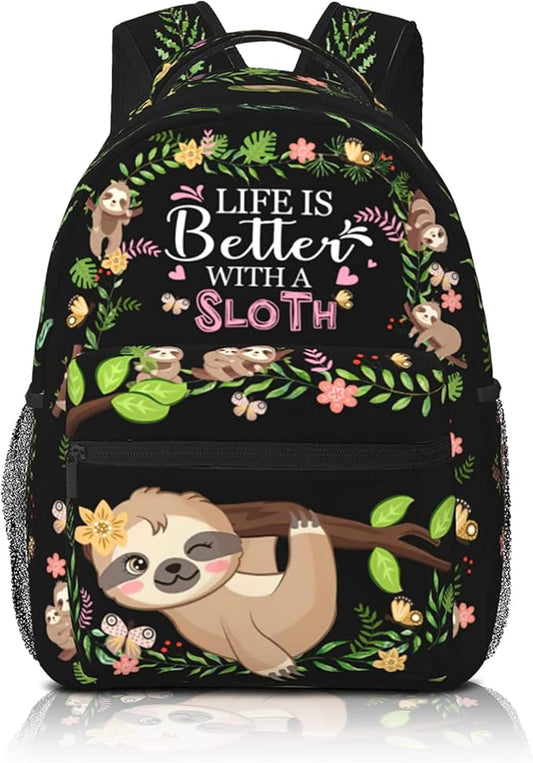 SENROLAN Cute Sloth Backpack Adjustable Straps Shoulder Bag Lightweight Waterproof Bookbag Daypack for Teens Girls Boys
