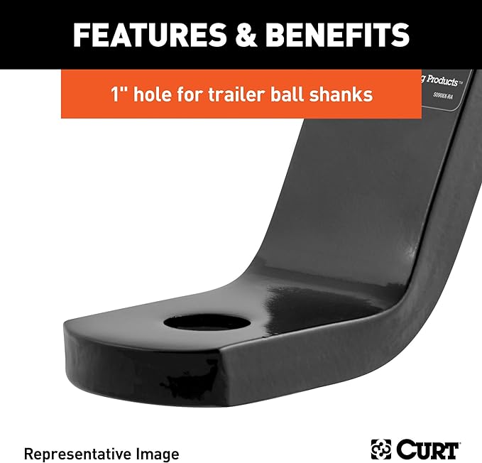 CURT 45030 Class 3 Trailer Hitch Ball Mount, Fits 2-Inch Receiver, 7,500 lbs, 1-Inch Hole, 2-In Drop, 34-Inch Rise