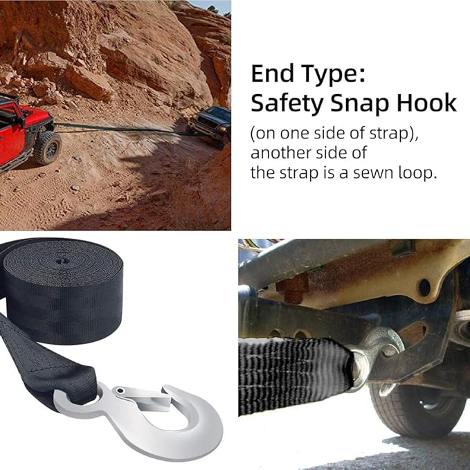 Boat Trailer Winch Strap 2" x 20' with Hook Replacement, 10000 lbs Breaking Strength, Loop End for Boats, Trailer, Wave Runner, Towing, Heavy Duty Equipment