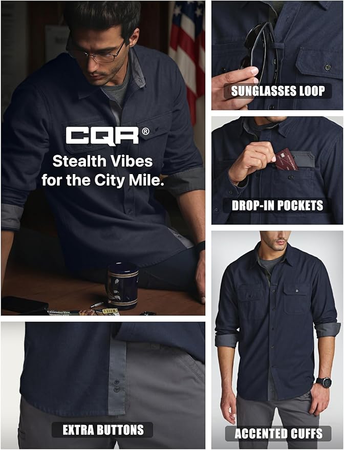 CQR Men's All Cotton Flannel Shirt, Long Sleeve Casual Button Down Plaid Shirt, Brushed Soft Outdoor Tactical Work Shirts