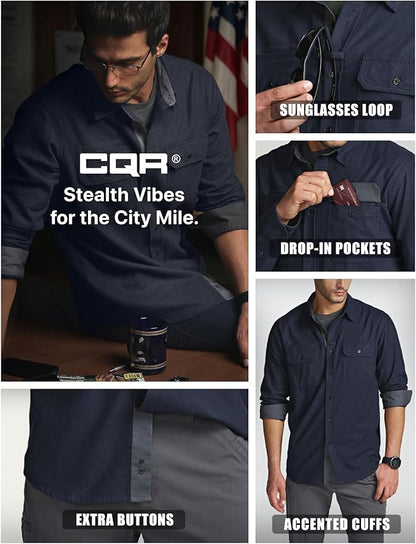 CQR Men's All Cotton Flannel Shirt, Long Sleeve Casual Button Down Plaid Shirt, Brushed Soft Outdoor Tactical Work Shirts