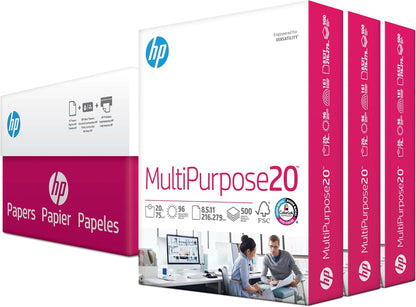 HP Multipurpose Printer Paper, 8.5 x 11, 20 lb, 96 Bright, 3 Ream Case