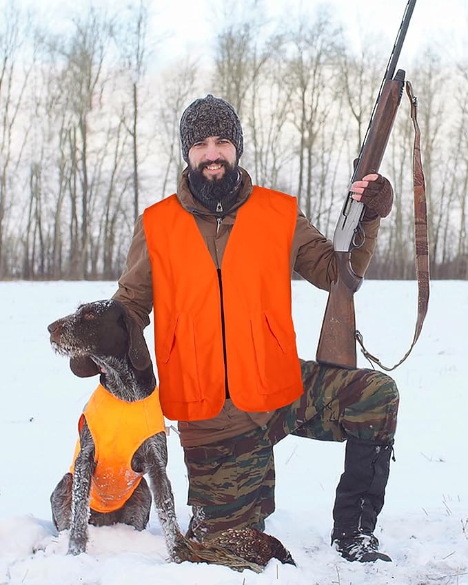 Roicaholy Men's Orange Hunting Vest, Waterproof and Ultra-Quilt Fabric, with Pockets, Zip Up