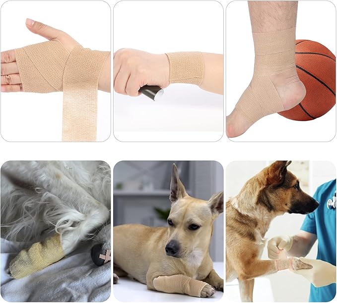 Self Adhesive Bandage Wrap – 6Pcs Medical Tape Vet Wrap Rolls – 5 Yards Non-Woven Cohesive Bandage – Highly Breathable First Aid Medical Tape – Ideal for Strains, Compression
