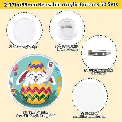 Happiza 50pcs Acrylic Clear Button Pins, 2.17 Inch DIY Button Badges, Custom Blank Photo Buttons Pins Badges for Personalized Crafts Supplies