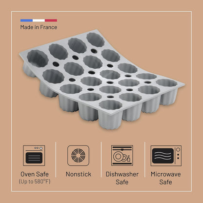 Mini-Cannele Silicone Mold - Creates 20 French Pastries - Easy to Use & Clean - Dishwasher Safe