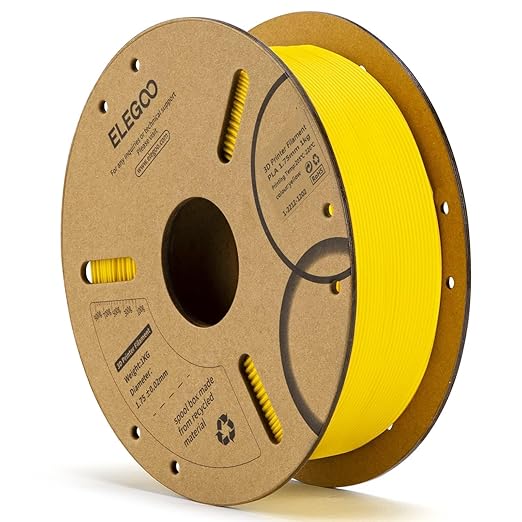 ELEGOO PLA Filament 1.75mm Yellow 1KG, 3D Printer Filament Dimensional Accuracy - 0.02mm, 1kg Cardboard Spool(2.2lbs) 3D Printing Filament Fits for Most FDM 3D Printers