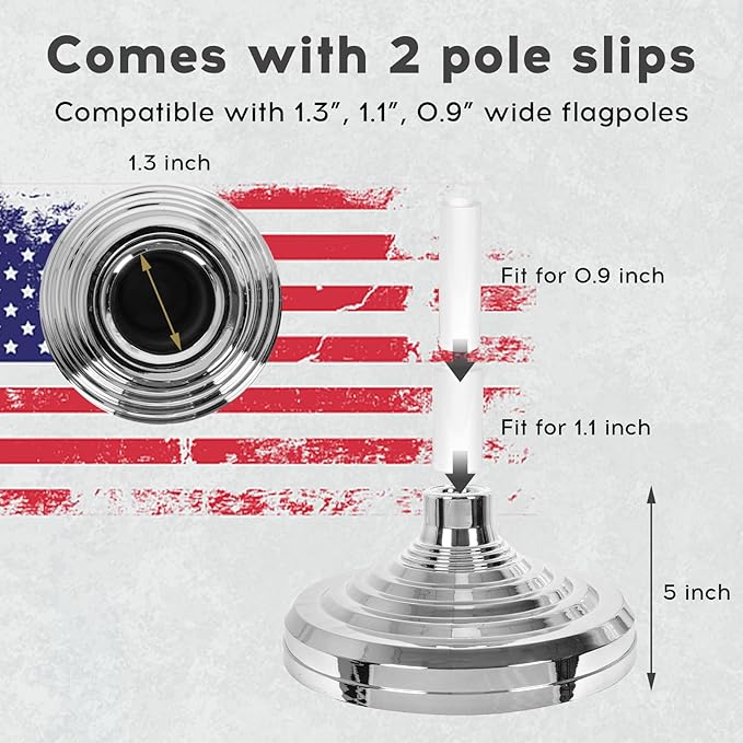 Base Stand for Flagpole Indoor, Compatible with 1.3 Inch, 1.1 Inch and 0.9 Inch Diameter FlagPole,Silver Finsh Flag Base Stand for Indoor Flagpole, Prefect for Classroom, Office, Meeting Room...