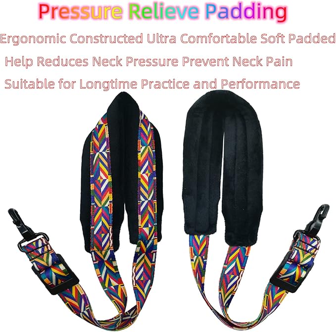Saxophone Neck Strap Soft Padded Rainbow Braided Pattern for Alto Baritone Soprano Sax