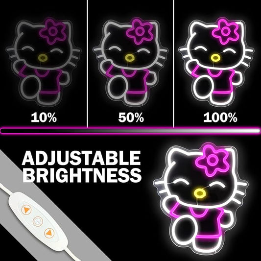 Hello Kit Neon Sign Dimmable Kitty Neon Sign Kawaii Cat Anime Neon Sign Kitty Room Decor Lights for Girl's Room Child Bedroom Birthday Halloween Christmas Gift 14.7AoAox12.5AoAo