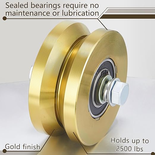Tatuo 4" Solid Slide V Groove Wheels Heavy Duty Sliding Gate Rollers Wheels 1-34" Width Rolling Gate Caster Rollers 2500 Lbs Capacity with Screw Double Bearing Pair(1 Set)