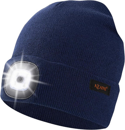 Keains Unisex Beanie with The Light ?Rechargeable LED Headlamp Cap? Warm Knit Hats for Winter Safety Gifts for Men Women Dad