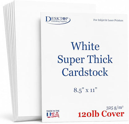 120lb Cover Thick Cardstock Paper - Plain Heavy Bright White Stock - 8.5" x 11" (50 Sheets)