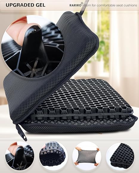 Portable Gel Seat Cushion, Up to 20.5" Foldable Travel Cushion for Home, Office Chair, Bleacher, Folding Egg Gel Cushion for Stadium, Travel, Camping, Seat Cushion for Pressure ReliefBlack