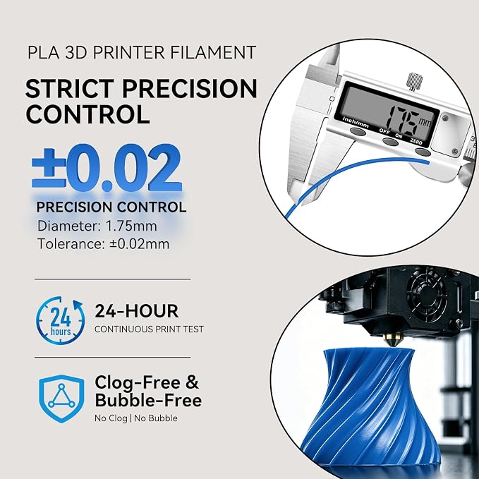 Kingroon PLA 3D Printer Filament, Dimensional Accuracy +/- 0.02 mm, 1 kg Spool(2.2lbs), 1.75 mm?Blue