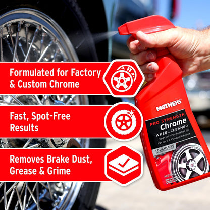 Mothers Pro-Strength Chrome Wheel Cleaner, 24 oz. — Safely Cleans Chrome & Roughcast Aluminum Mag Wheels, Removes Brake Dust, Grease, Dirt & Grime with Easy Spray-On, Hose-Off Formula (05824)