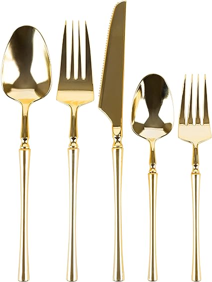 PlasticPro 20 Count Gold Plastic Dinner Forks Premium Quality Heavy Duty Disposable Elegant Silverware Dinner forks for Party