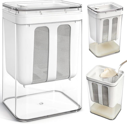 Yogurt Strainer, 1800Ml/1.9 Quarts Yogurt Separator Hung Curd Maker with Fine Mesh Bag & Lid, BPA Free Yogurt Maker for Whey Separation, Soybean Milk Fruit Juice Coffee Soup