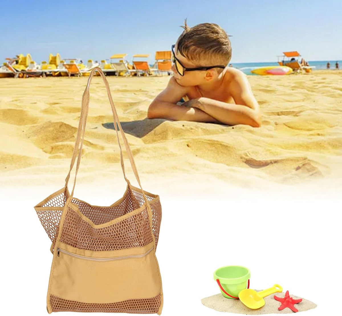 Mesh Beach Bag for Women Oxford Cloth Foldable Lightweight Mesh Shoulder Handbag for Vacation Travel Pool