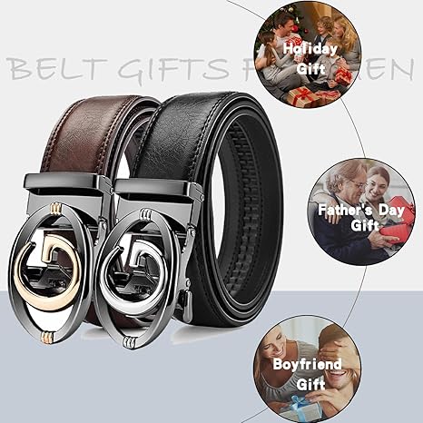 Mens Ratchet Belt Click Slide Black Leather Belt 1.38" Wide