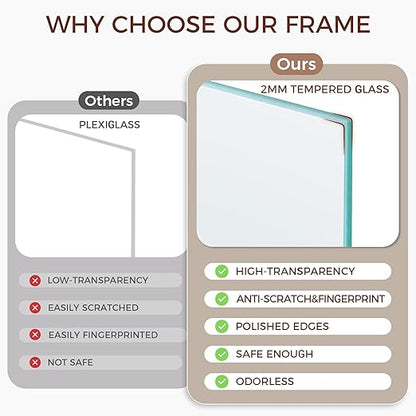 4x4 Picture Frame, Solid White Oak Wood Frame 4 by 4, 4 x 4 Square Photo Frame with Tempered Real Glass, Rustic Wooden Frame 4"x4" for Wall & Tabletop Display, Natural Color, Set of 2