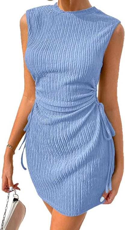 Acelitt Women's Summer Dresses 2025 Beach Casual Crewneck Loose Sundress Ribbed Cut Out Mini Dress https://a.co/d/hzbYQji