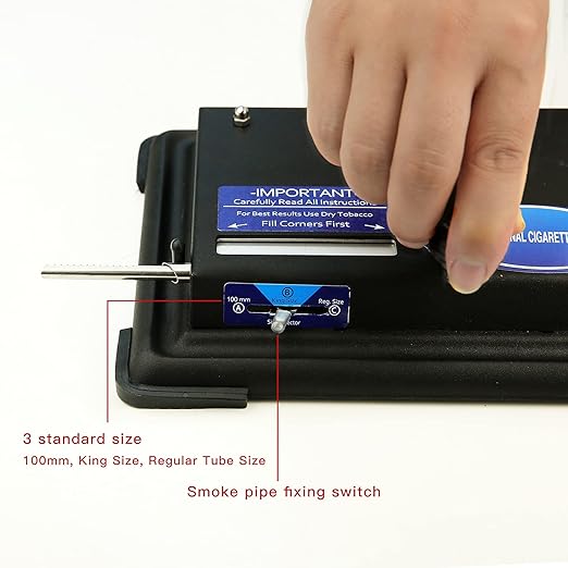LUCYCAZ Cigarette Rolling Machine, Tobacco Hand Operation Injector Maker Roll Your Own Cigarettes Machine, 100mm, Regular Tubes, King Size (Black)