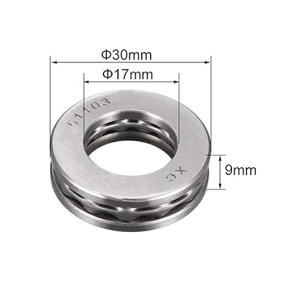 uxcell 51103 Miniature Thrust Ball Bearing 17mm x 30mm x 9mm Chrome Steel with Washer