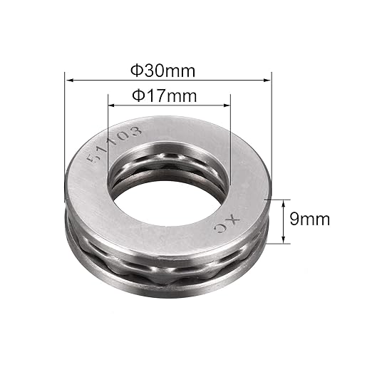 uxcell 51103 Miniature Thrust Ball Bearing 17mm x 30mm x 9mm Chrome Steel with Washer