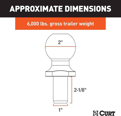 CURT 40004 Chrome Trailer Hitch Ball, 6,000 lbs, 2 Inch Diameter, 1 x 2-1 8 Inch Shank