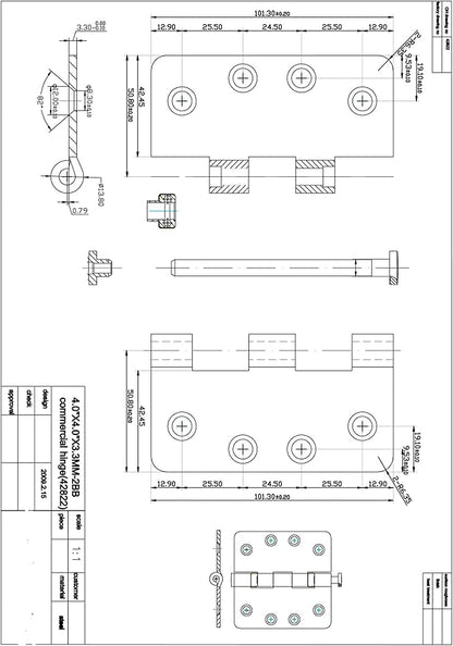 Richelieu 4822FBB Onward (3-Pack) 4-inch (102 mm) Full Mortise Ball Bearing Butt Hinge for Interior Door, Square Corner, Black Finish