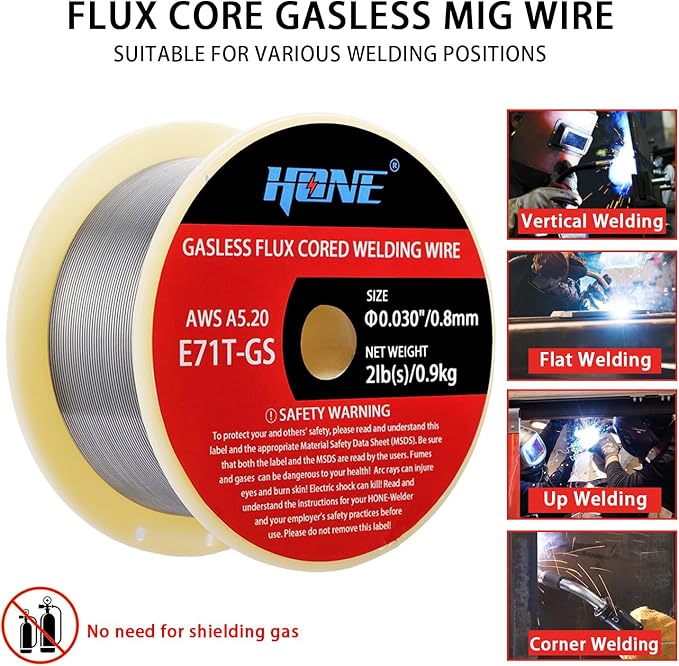 HONE Flux Core Wire .030, 2-Pound AWS E71T-GS .030 Diameter Low Splatter Gasless Flux Core Welding Wire .030 with Strong ABS Plastic Spool, 030 Flux Core Welding Wire Match MIG Welding Equipment.