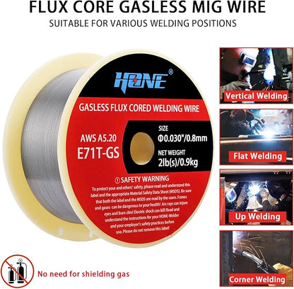 HONE Flux Core Wire .030, 2-Pound AWS E71T-GS .030 Diameter Low Splatter Gasless Flux Core Welding Wire .030 with Strong ABS Plastic Spool, 030 Flux Core Welding Wire Match MIG Welding Equipment.