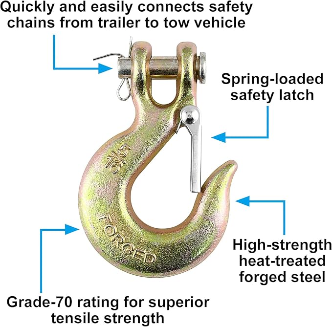 5/16 Heavy Duty Clevis Slip Chain Hook with Safety Latch Grade 70 Forged Steel 14,000 Lbs Capacity, Working with Towing and Chain