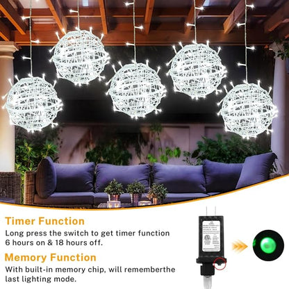 SenLuKit Outdoor Christmas Balls 4 Pack Hanging 11" LED Garden Sphere Tree Lights 8 Modes Waterproof String with Memory Timer Plug for Party Yard Porch Eave Patio Home Decoration-Warm White