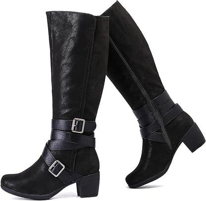 Women's Knee High Boots with Chunky Heel, Pointed Toe, Comfortable and Fashionable for Fall and Winter Wear for Women.