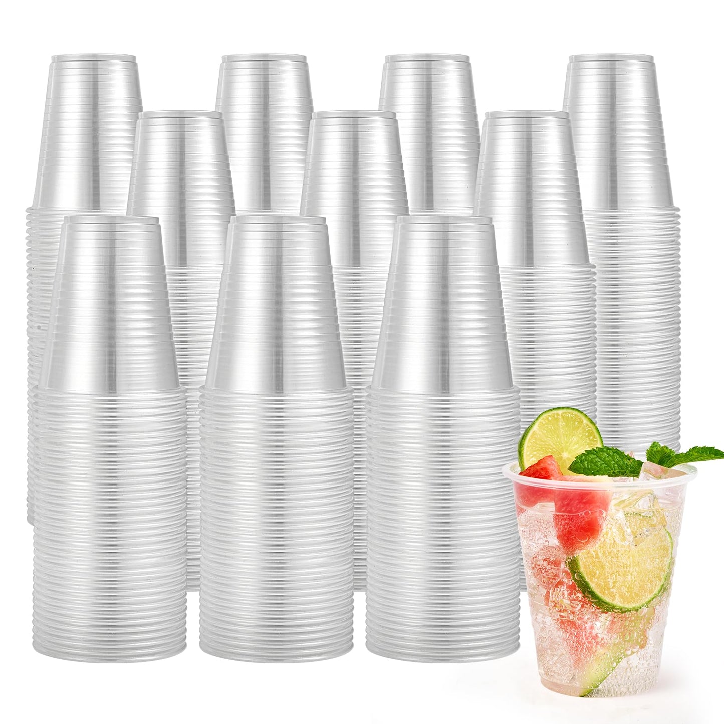 Turbo Bee 1000 Pack 12oz Plastic Cups,Disposable Clear Drinking Cups,Hot and Cold Drink Container for Water, Juice, Soda,Coffee